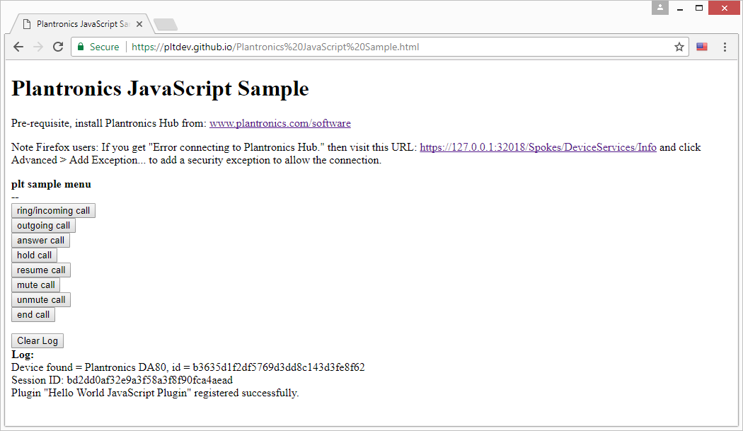 Here is a screenshot of the JavaScript demo in action Here is a screenshot of the JavaScript demo in action